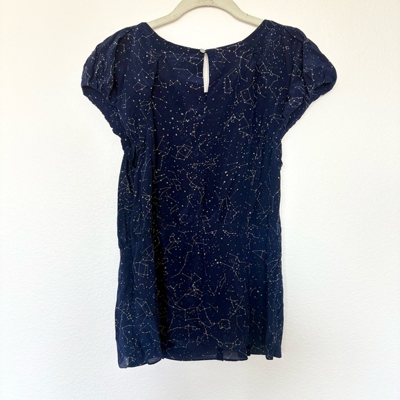 Maeve Navy Constellation Print Blouse Trace the Stars 100% Silk Celestial Blouse - Picture 2 of 10